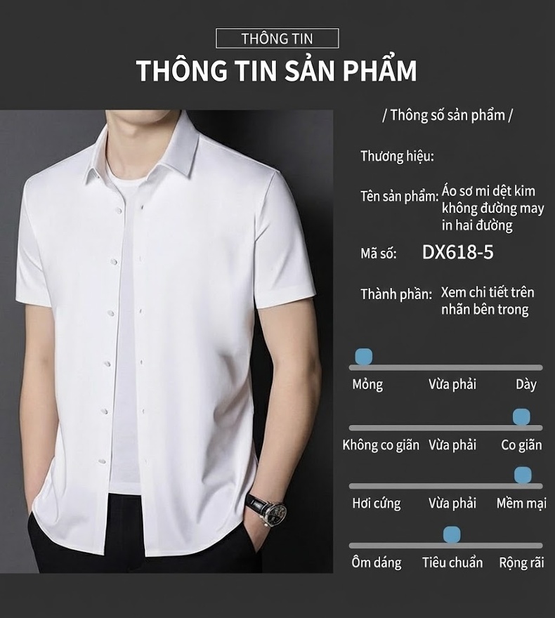 Áo Sơ Mi Nam Tay Ngắn Lụa Tằm Chống Nhăn Không Cần Ủi Màu Trắng, Đen, Xanh Dương, Xanh Lá chi tiết 14