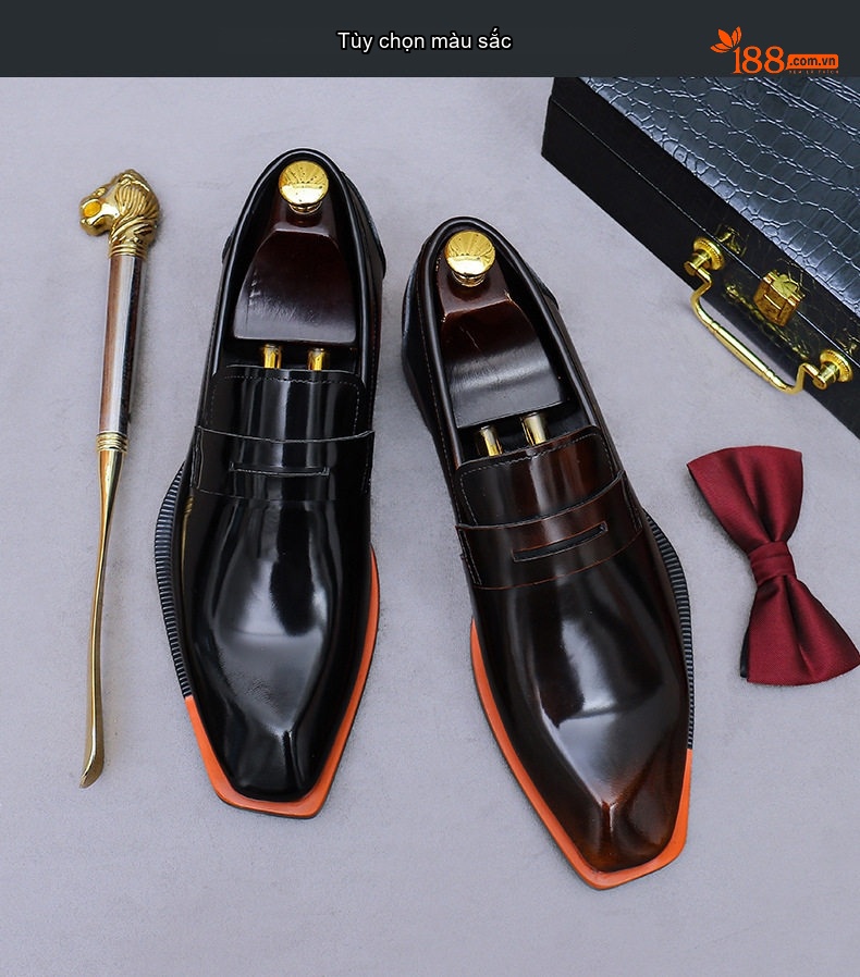 Giày Lười Nam Da Bò Phong Cách Anh Quốc Chiều Cao Đế Khoảng 3cm Màu Đen, Nâu chi tiết 2