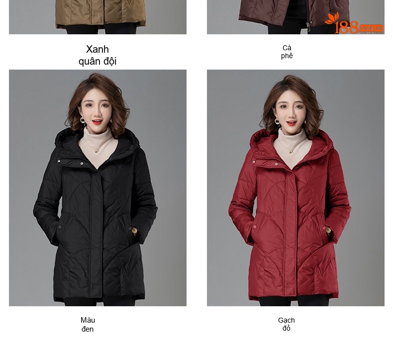 Áo Khoác Phao Nữ Dáng Dài Vừa Có Mũ Trùm Đầu Cotton Dày Dặn Giữ Ấm Màu Đen, Đỏ, Nâu, Vàng... chi tiết 5
