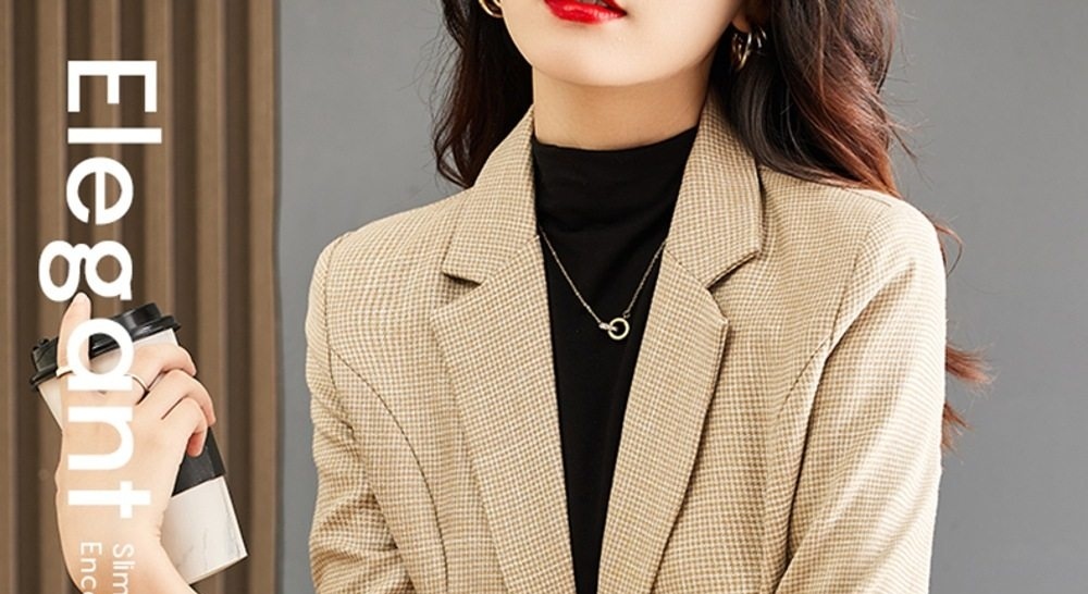 Áo Khoác Blazer Nữ Kẻ Caro Thiết Kế Thanh Lịch Phong Cách Thu Đông Màu Be, Xám chi tiết 1