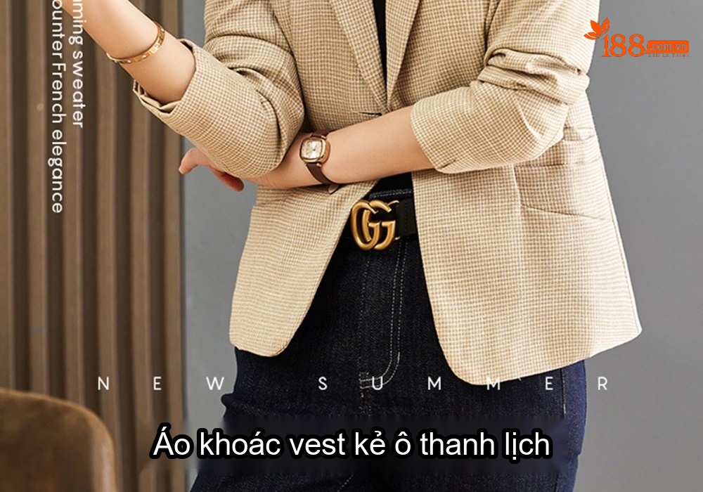 Áo Khoác Blazer Nữ Kẻ Caro Thiết Kế Thanh Lịch Phong Cách Thu Đông Màu Be, Xám chi tiết 2