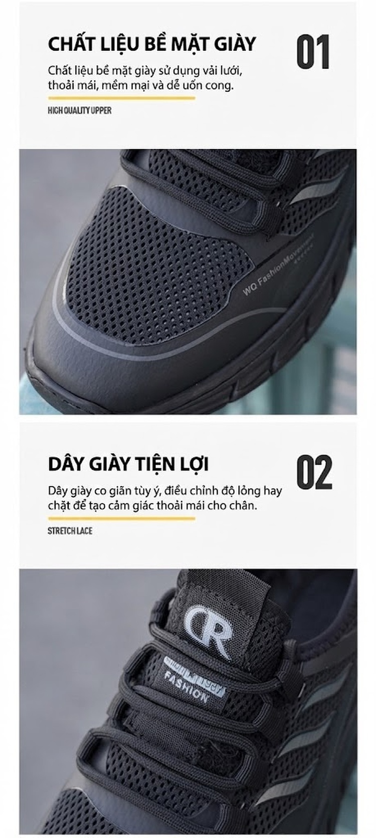 Giày Thể Thao Nam Vải Lưới Thoáng Khí Chiều Cao Đế Khoảng 3cm Màu Đen, Xám chi tiết 8