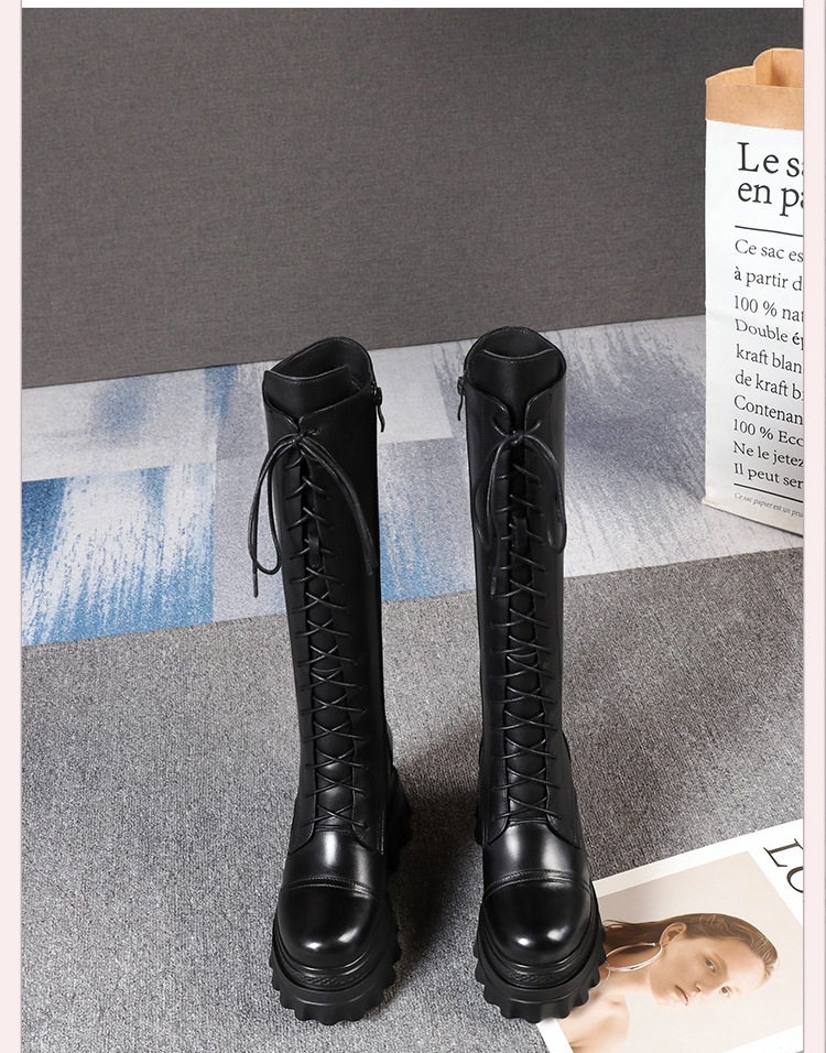Boot Nữ Cổ Cao Đế Bánh Mì 10cm Phong Cách Anh Quốc Màu Đen, Trắng chi tiết 15