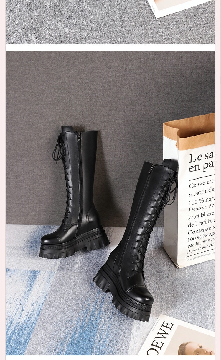 Boot Nữ Cổ Cao Đế Bánh Mì 10cm Phong Cách Anh Quốc Màu Đen, Trắng chi tiết 16