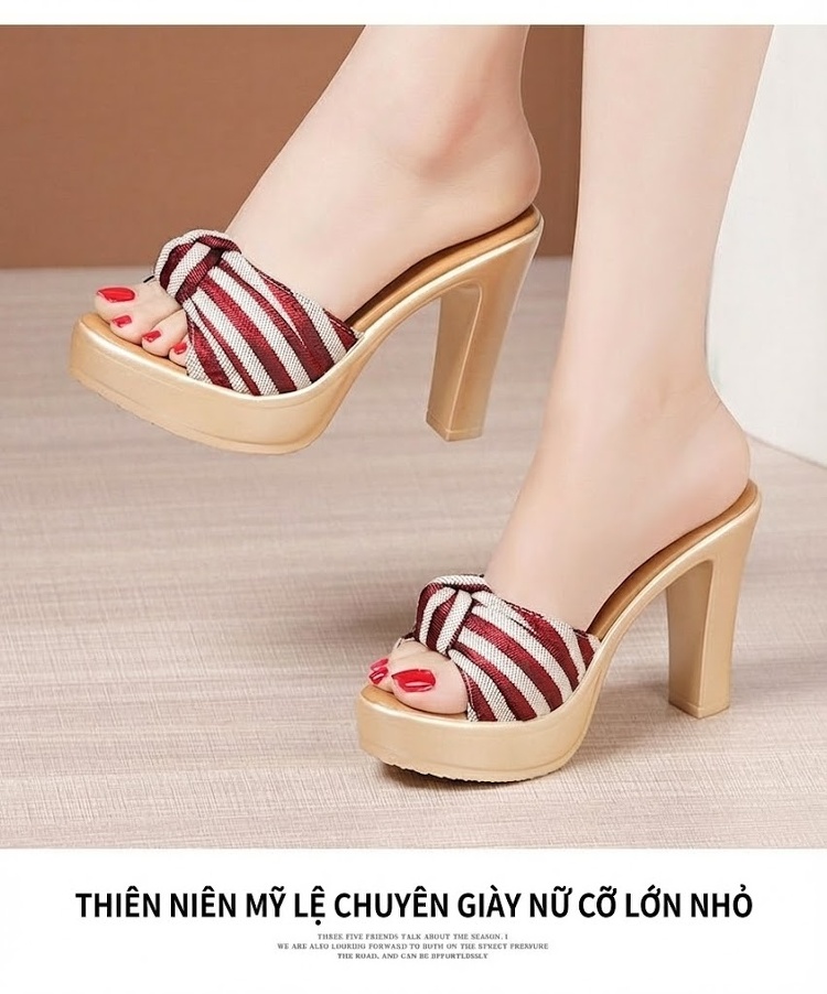 Dép Sục Nữ Quai Ngang Đế Xuồng Chiều Cao Đế Khoảng 8cm Màu Kem Sọc Đỏ, Đen Sọc Trắng chi tiết 8