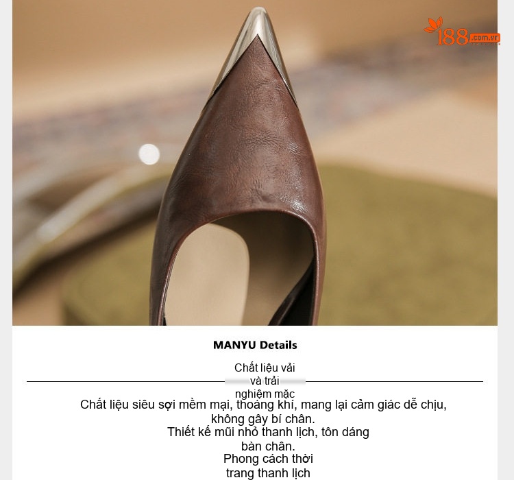 Giày Cao Gót Mũi Nhọn Nữ Da Cừu Chiều Cao Đế Khoảng 7cm Màu Đen, Nâu chi tiết 6