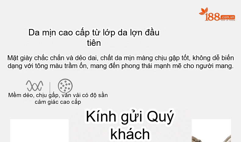 Giày Thấp Cổ Nam Da Mờ Kiểu Martin Chiều Cao Đế Khoảng 2cm Màu Kem, Xám, Đen chi tiết 11