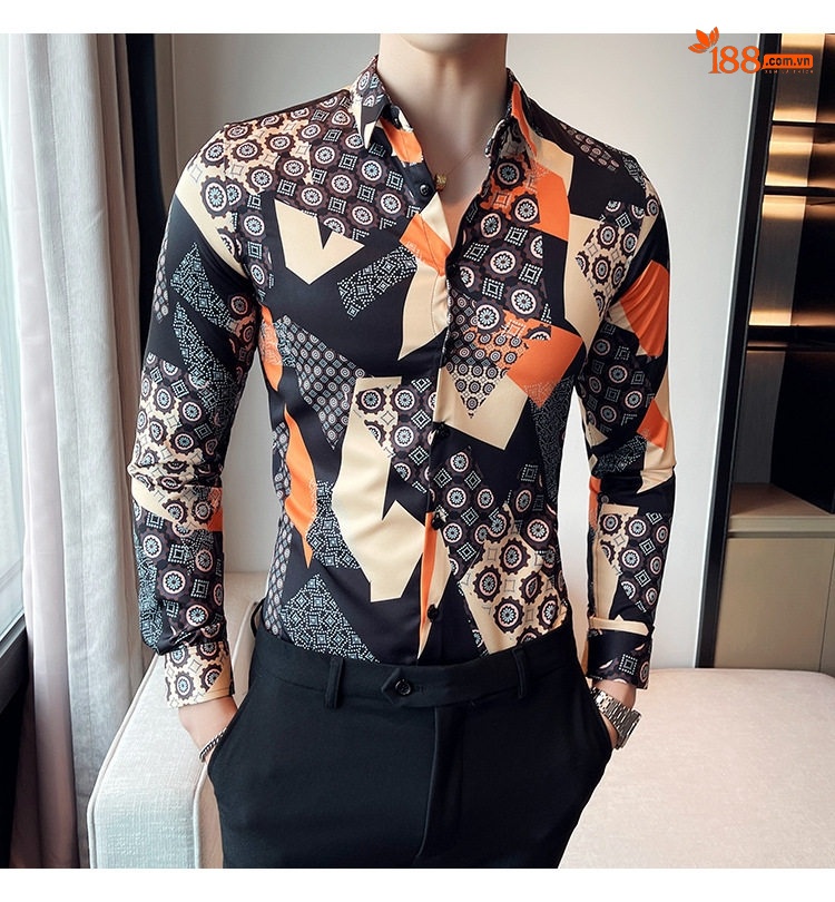 Áo Sơ Mi Nam Tay Dài In Họa Tiết Phong Cách Âu Mỹ chi tiết 1