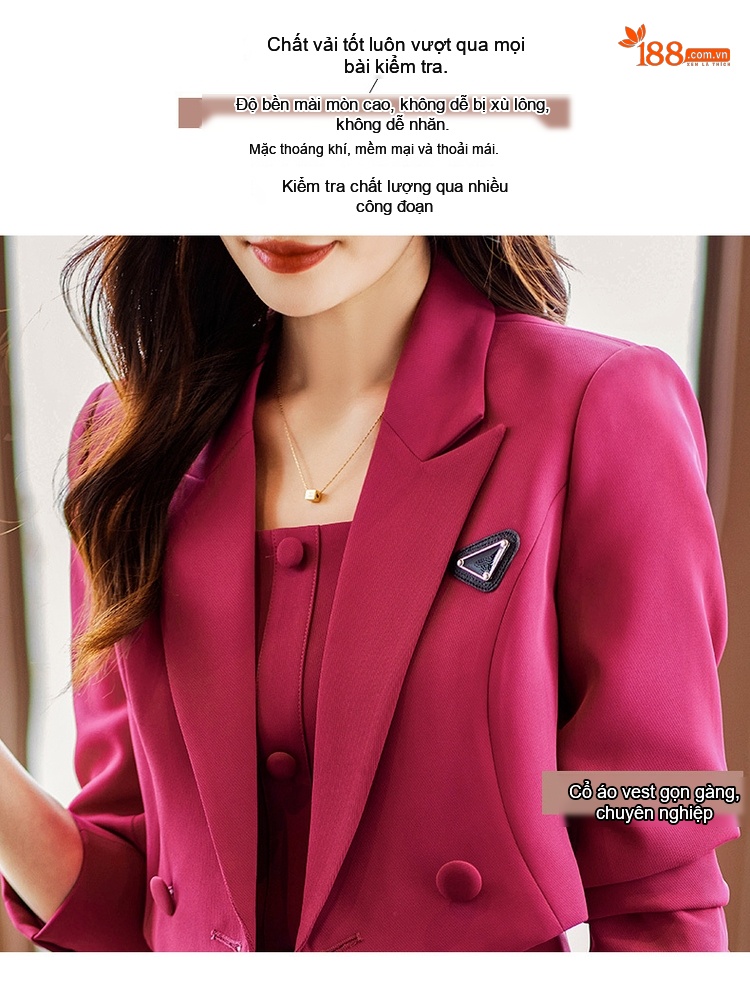 Bộ Vest Nữ Tiểu Hương Phong Màu Hồng Mận Thiết Kế Áo Khoác Lửng Chân Váy Thanh Lịch chi tiết 2