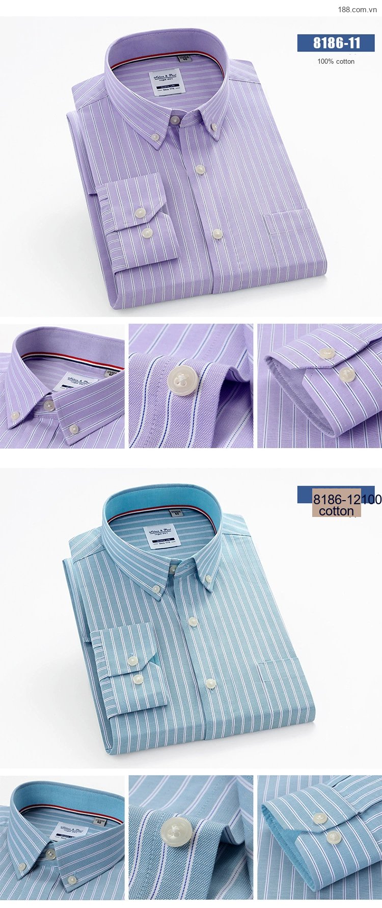 Áo Sơ Mi Nam Tay Dài Cotton Kẻ Sọc Thanh Lịch Phong Cách Công Sở Màu Trắng, Xanh, Đen, Đỏ... chi tiết 14