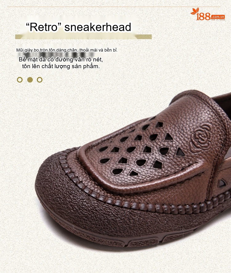 Giày Lười Nữ Da Mờ Thoáng Khí Đục Lỗ Chiều Cao Đế Khoảng 2cm Phong Cách Vintage Màu Kem, Nâu chi tiết 5