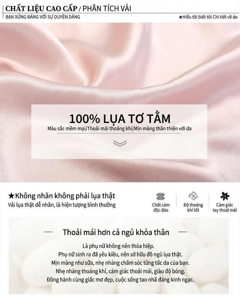 Váy ngủ hai dây lụa tơ tằm có đệm ngực mỏng nhẹ mùa hè thu chi tiết 3