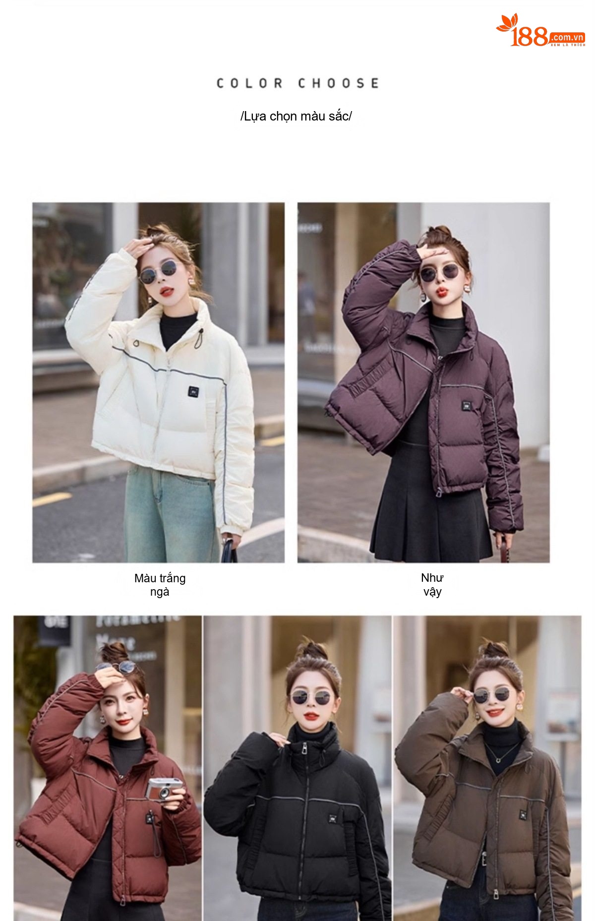 Áo Khoác Phao Nữ Ngắn Thiết Kế Dáng Bomber Ấm Áp Màu Trắng, Đen, Nâu, Tím chi tiết 12