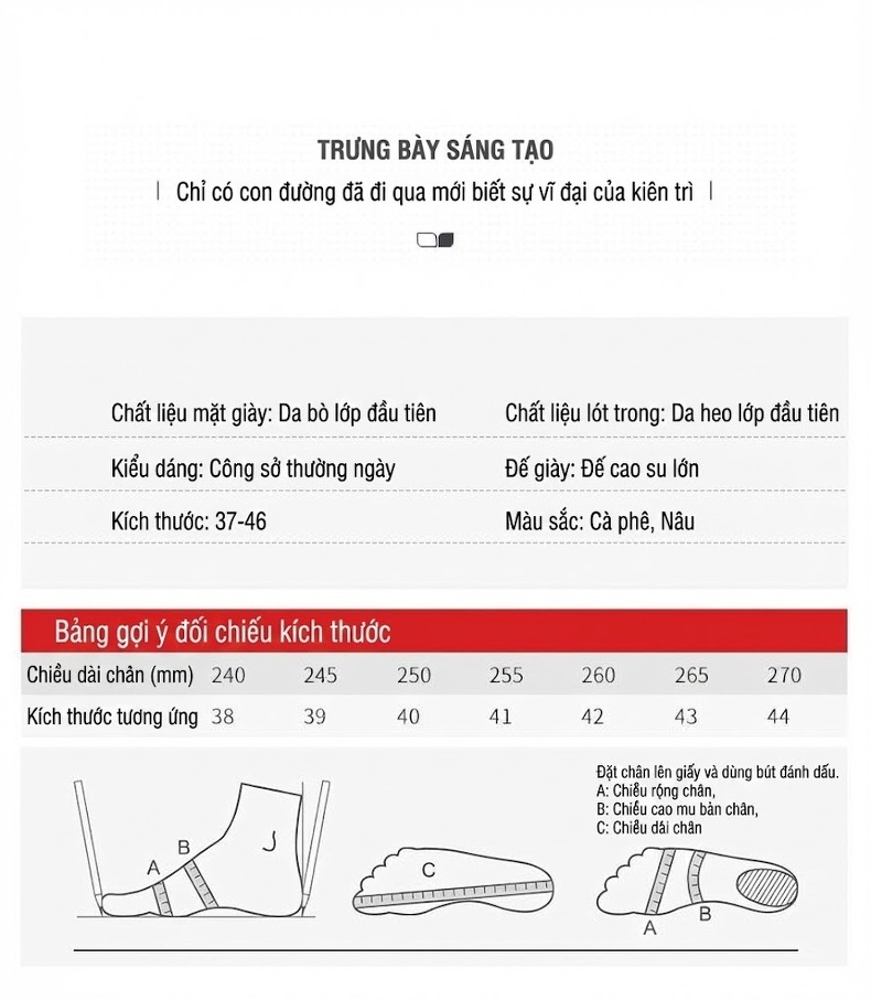 Giày Tây Buộc Dây Nam Da Bò Cao Cấp Chiều Cao Đế Khoảng 3cm Màu Nâu Đậm chi tiết 16