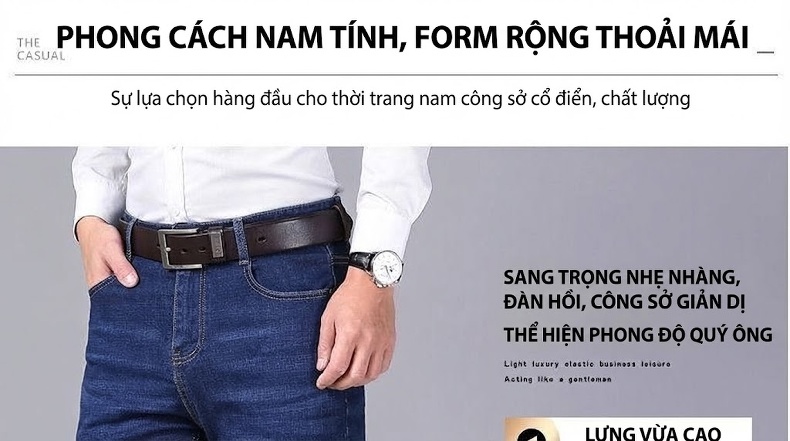 Quần Jean Nam Dáng Suông Co Giãn Thoải Mái Màu Xanh Navy, Đen chi tiết 1
