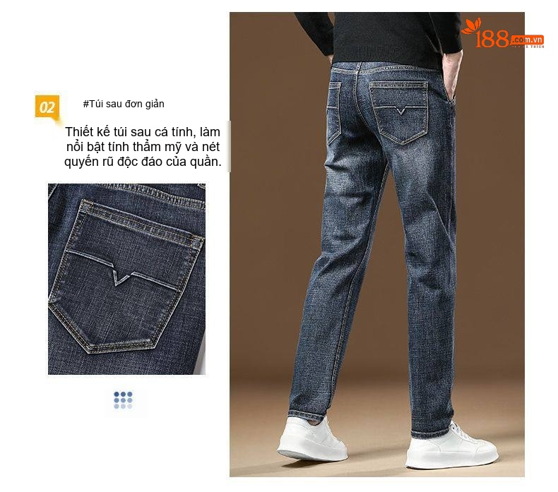 Quần Jean Nam Ống Đứng Dáng Ôm Vừa Vặn Cotton Không Nhăn Phong Cách Business Trung Niên Màu Xanh Đậm, Xanh Nhạt, Xám chi tiết 7