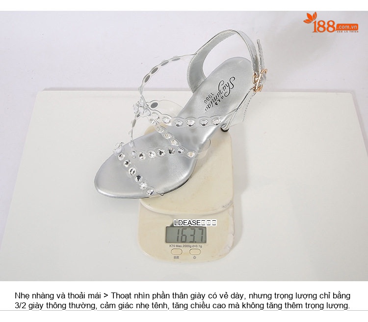 Giày Sandal Cao Gót Nữ Da Bóng Quai Trong Đính Đá Gót Cao 11cm Màu Đen, Trắng chi tiết 7