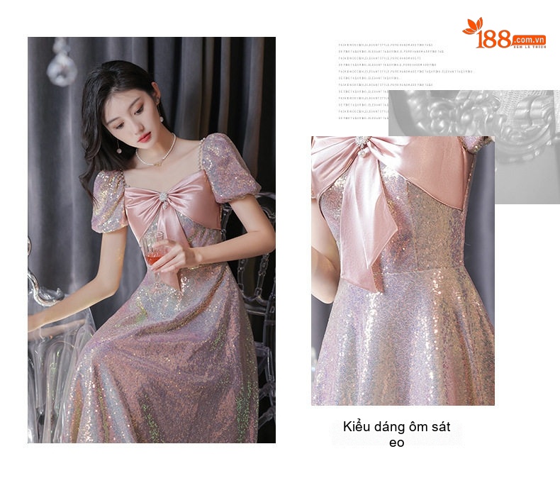 Váy Dạ Hội Nữ Kiểu Pháp Dáng Dài Sang Trọng Dự Tiệc Sinh Nhật Màu Hồng chi tiết 7