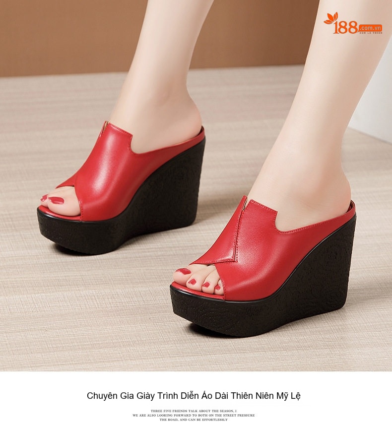Dép Quai Ngang Nữ Đế Xuồng Da Bóng Chiều Cao Đế 11cm Màu Đen, Trắng, Đỏ chi tiết 11
