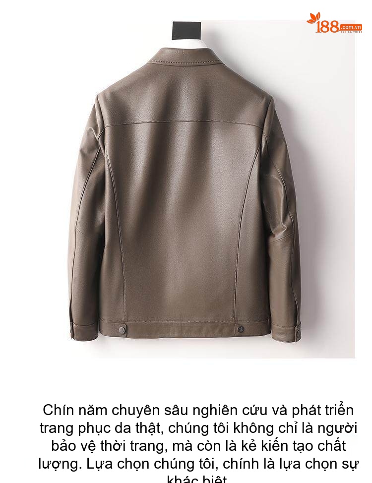 Áo Khoác Da Cừu Nam Trung Niên Cổ Bẻ Khóa Kéo Màu Đen, Nâu chi tiết 7