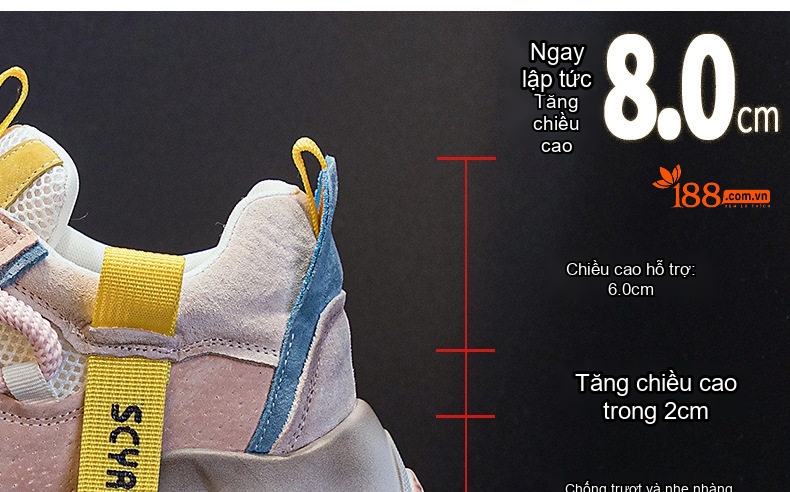 Giày Sneaker Nữ Đế Dày Phong Cách Ulzzang Chiều Cao Đế Khoảng 5cm Màu Trắng, Hồng, Xanh, Xám... chi tiết 7
