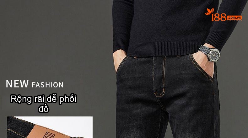 Quần Jean Nam Ống Suông Dáng Rộng Màu Xanh Navy Đậm Phong Cách Lịch Sự chi tiết 1