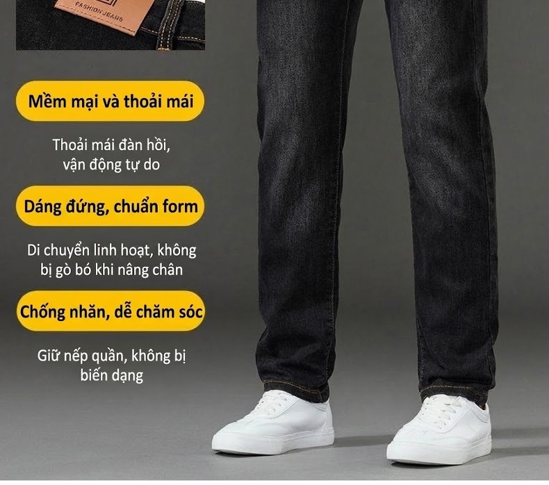 Quần Jean Nam Ống Suông Dáng Rộng Màu Xanh Navy Đậm Phong Cách Lịch Sự chi tiết 2