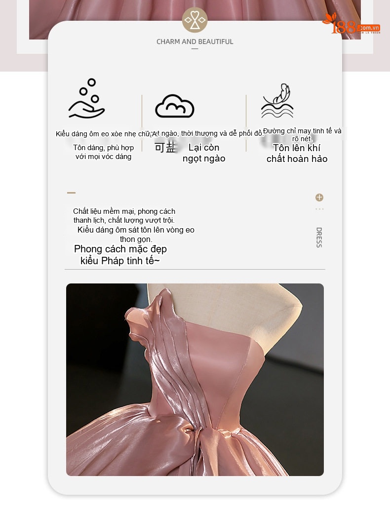 Váy Dạ Hội Nữ Dáng Xòe Hở Lưng Chất Liệu Satin Màu Nude chi tiết 3