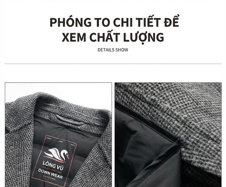 Áo Vest Nam Hai Mặt Lông Cừu Tây Trang Lót Lông Vũ Tháo Rời Phong Cách Thanh Niên Màu Xám, Đen chi tiết 4
