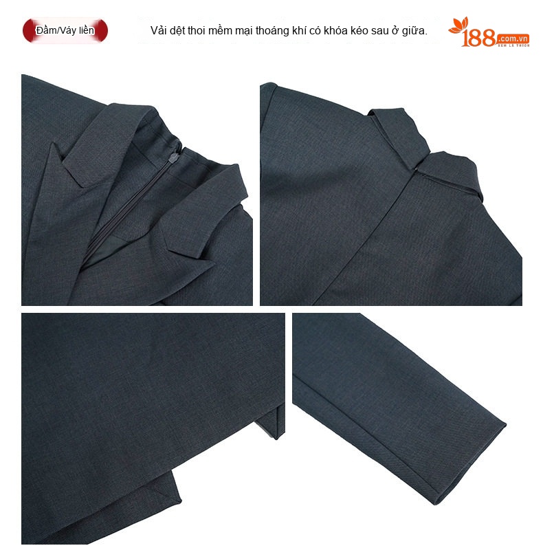 Váy Đầm Công Sở Nữ Dáng Ôm Hai Hàng Khuy Cổ chữ Vest Thanh Lịch Màu Xám chi tiết 4