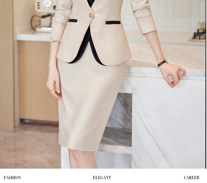 Áo Vest Bộ Chân Váy Công Sở Nữ Dáng Ôm Không Cổ Thiết Kế Giả Hai Lớp Màu Be, Đen chi tiết 13