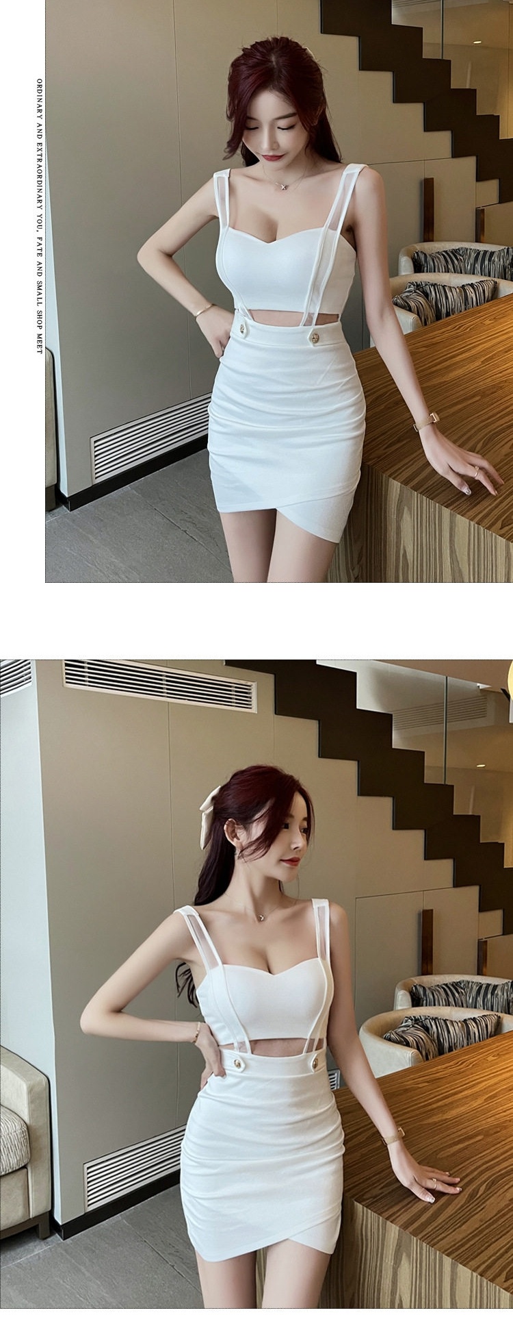 Váy Hai Dây Nữ Hở Lưng Ôm Body Xẻ Tà Ngắn Gợi Cảm Màu Trắng, Đen, Xám chi tiết 6