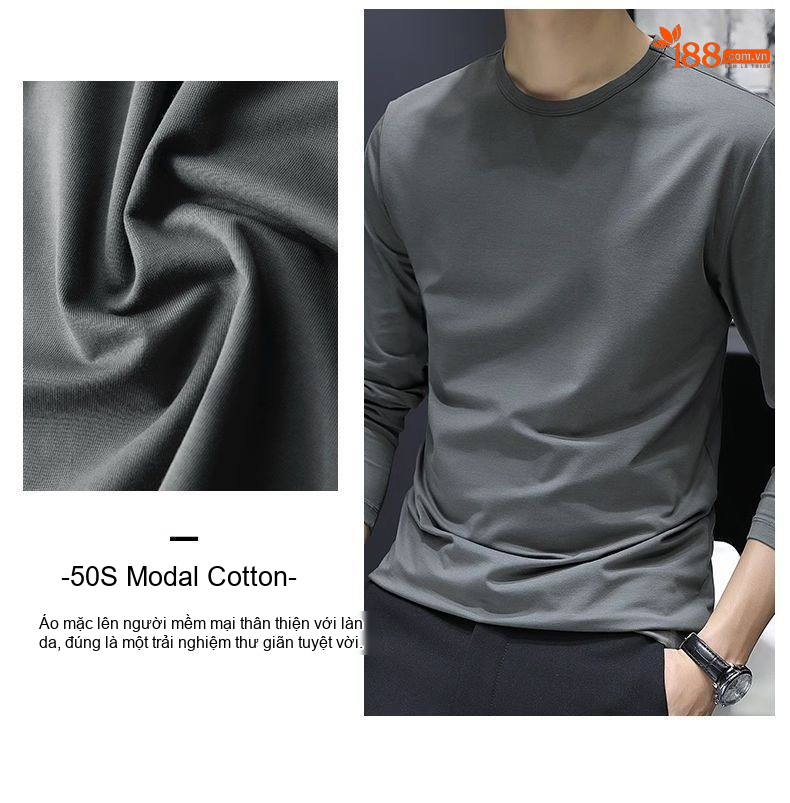 Áo Thun Dài Tay Nam Modal Cổ Tròn Màu Trắng, Xám, Đen, Xanh chi tiết 34