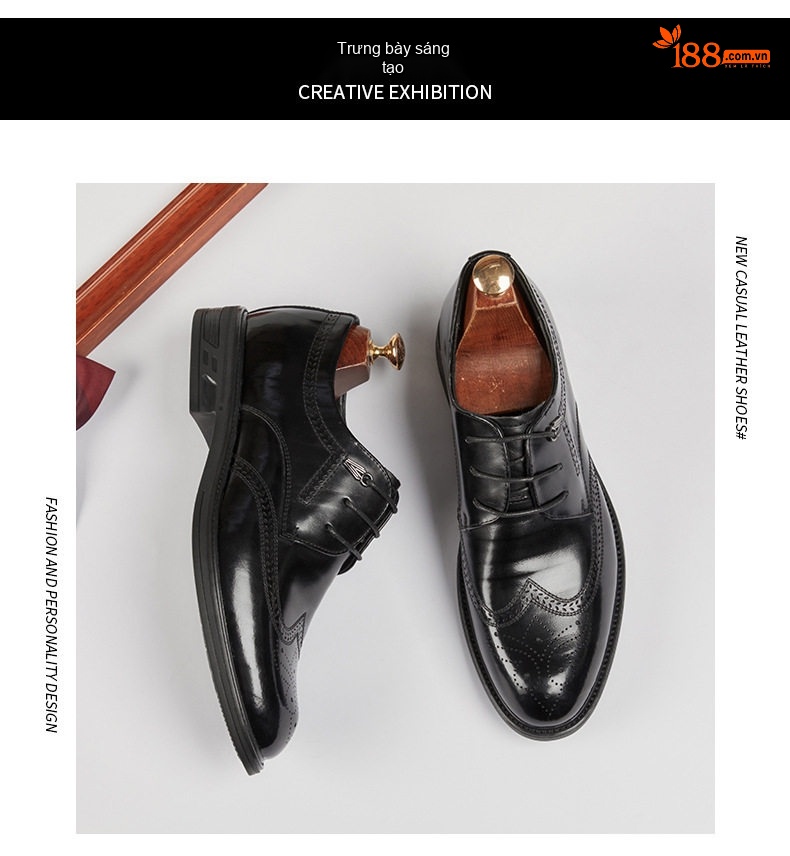 Giày Tây Brogue Nam Da Bóng Chiều Cao Đế Khoảng 3cm Màu Đen, Nâu chi tiết 14