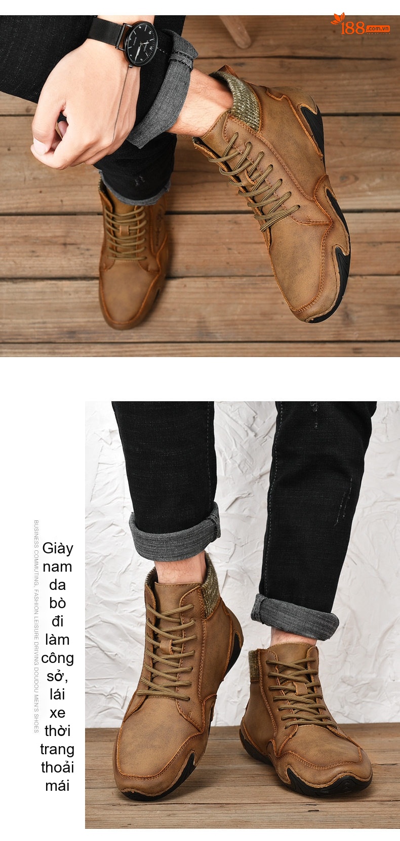 Giày Boot Martin Nam Cổ Lửng Da Mờ Chiều Cao Đế Khoảng 3cm Màu Xanh, Nâu chi tiết 27
