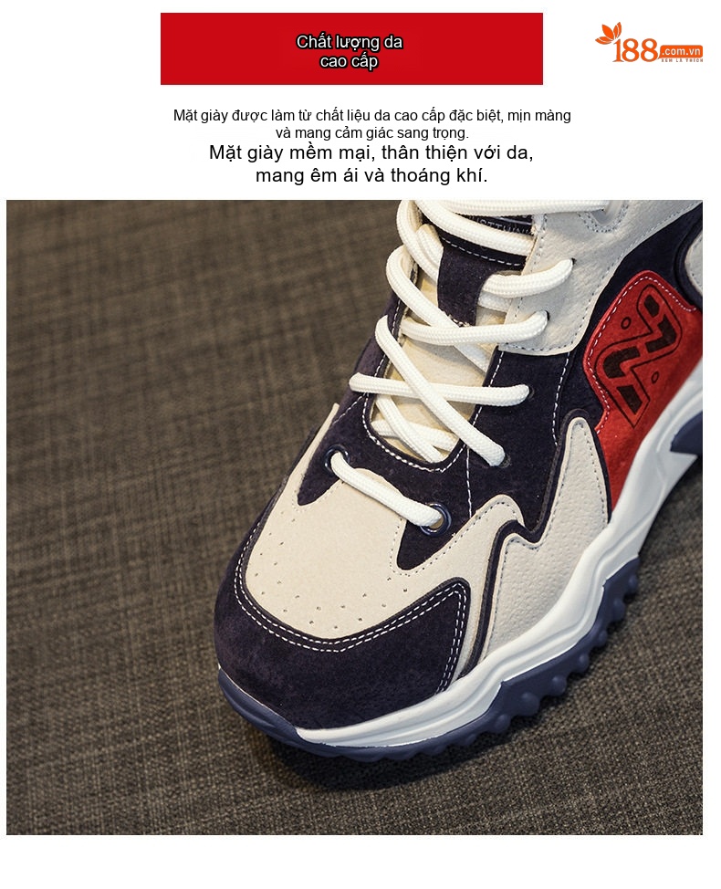 Giày Sneaker Nữ Đế Dày Chiều Cao Đế Khoảng 5cm Phong Cách Hàn Quốc Màu Trắng, Xanh Navy, Đỏ... chi tiết 11