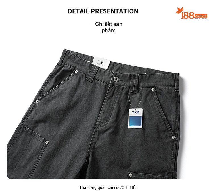 Quần Dài Nam Ống Đứng Túi Hộp Cotton Dáng Rộng Phong Cách Retro Nhật Bản Màu Đen, Xám, Xanh Navy chi tiết 11