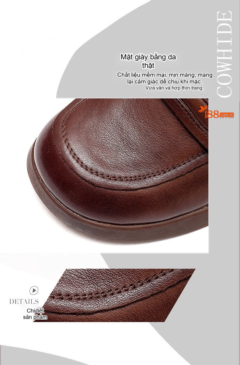 Giày Loafer Nữ Da Bò Cao Gót Chiều Cao Đế Khoảng 5cm Màu Nâu, Đen chi tiết 17