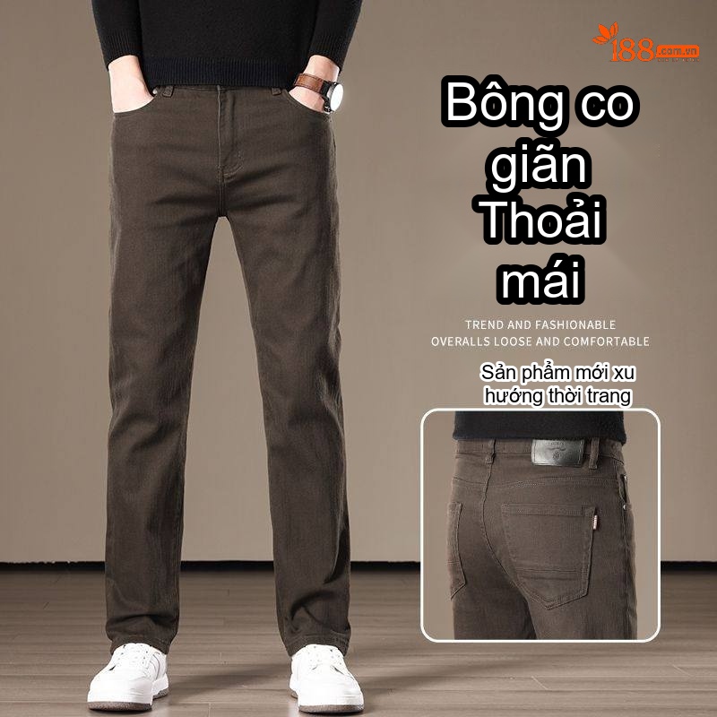 Quần Jean Nam Cotton Ống Đứng Co Giãn Thoải Mái Màu Nâu