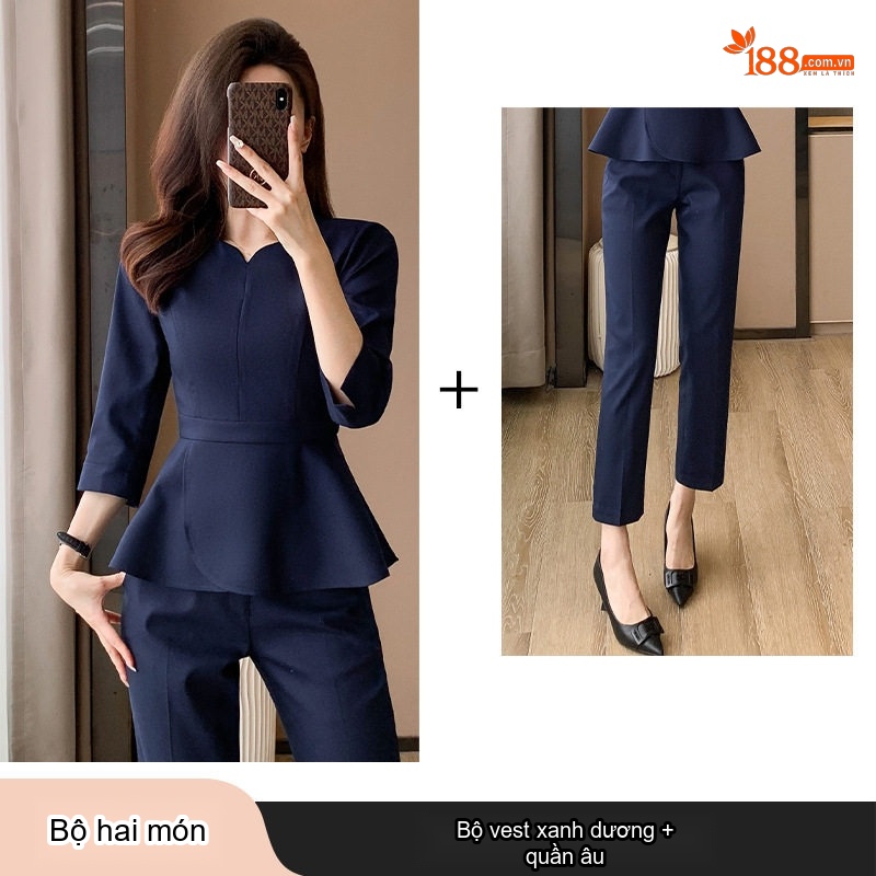 Bộ Vest Công Sở Nữ Tay Lỡ Thiết Kế Peplum Thanh Lịch Màu Be, Đen, Xanh Navy