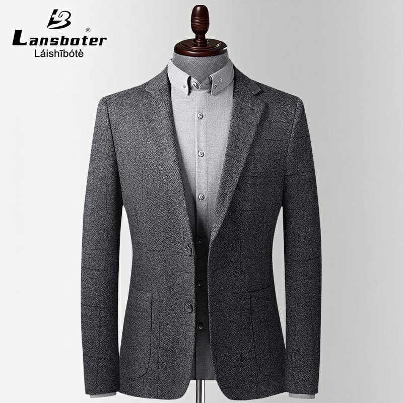 Áo Vest Nam Tiết Kế Jacquard Vải Lông Mỏng Phong Cách Hàn Quốc Màu Xám