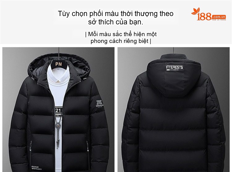 Áo Khoác Phao Nam Dáng Dài Có Mũ Trùm Đầu Cotton Dày Dặn Màu Đen, Xanh Dương, Xanh... chi tiết 11