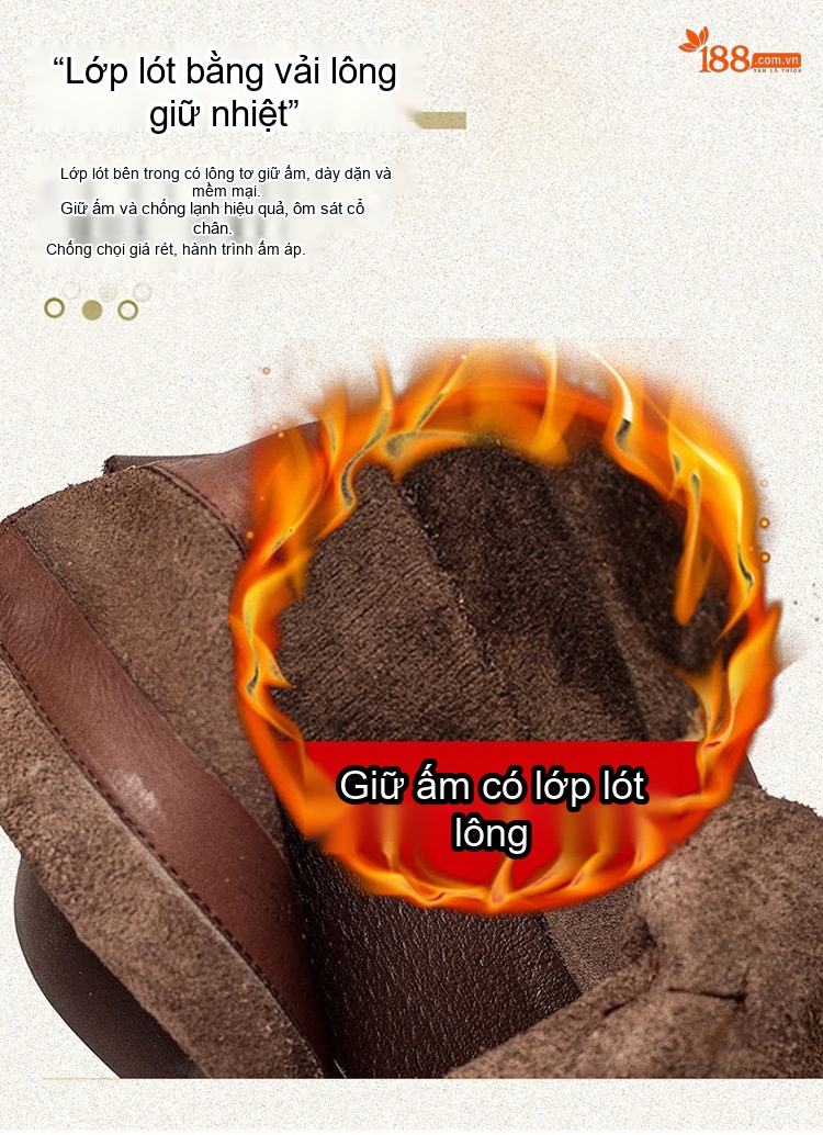 Boot Nữ Da Bò Lót Lông Giữ Ấm Mùa Đông Cổ Ngắn Chiều Cao Đế Khoảng 5cm Màu Nâu, Đen chi tiết 7