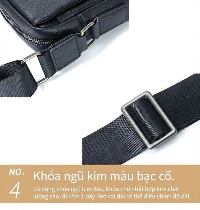 Túi Đeo Chéo Nam Da Bò Túi Đựng Điện Thoại Mini Đơn Giản Màu Đen chi tiết 17