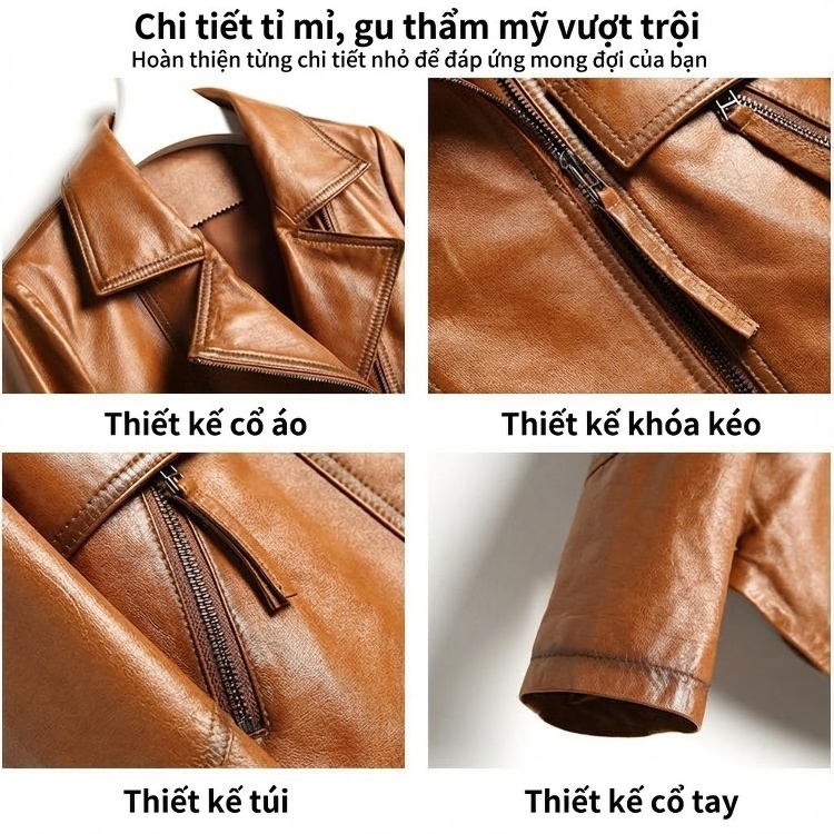 Áo Khoác Da Cừu Nữ Ngắn Dáng Moto Biker chi tiết 11