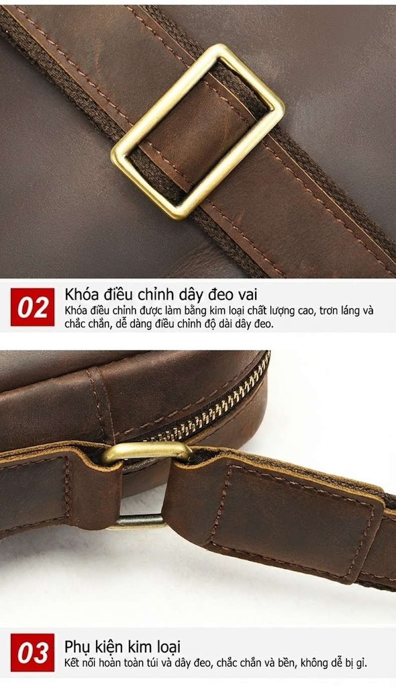 Túi Đeo Chéo Nam Da Bò Phong Cách Retro chi tiết 15