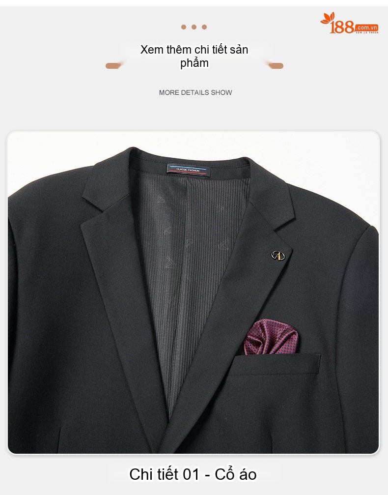 Bộ Vest Nam Áo Blazer Xẻ Tà Hai Bên Màu Đen chi tiết 18