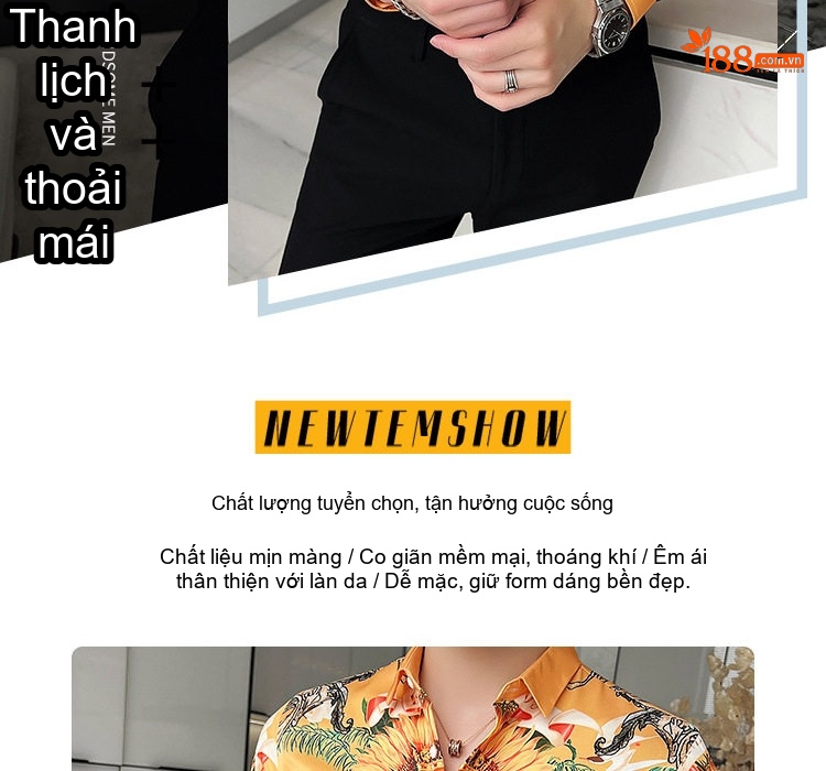 Áo Sơ Mi Nam Tay Dài In Họa Tiết Phong Cách Cá Tính Màu Vàng chi tiết 2