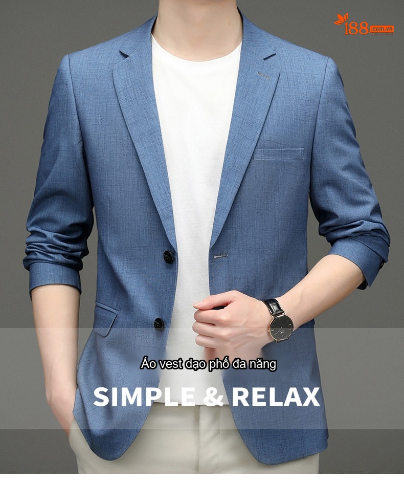 Áo Vest Blazer Nam Mỏng Nhẹ Dáng Ôm Vừa Vặn Màu Xanh Lam chi tiết 1