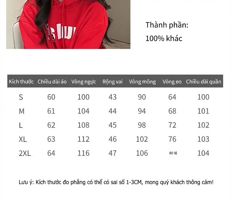Bộ Đồ Nỉ Hoodie Nữ Phong Cách Tiểu Thư Thời Trang Trẻ Trung Lót Lông Màu Đỏ chi tiết 5